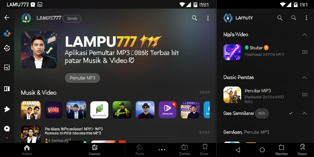 Antarmuka LAMPU777 yang modern dan fungsional untuk Pemutar MP3.