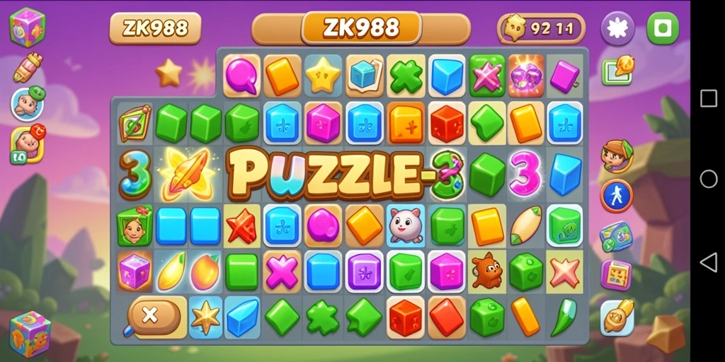 Tampilan antarmuka ZK988 dalam permainan Puzzle Match-3 yang mengasyikkan.