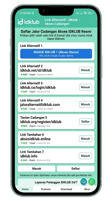 Halaman Link Alternatif idklub untuk Pengguna Android